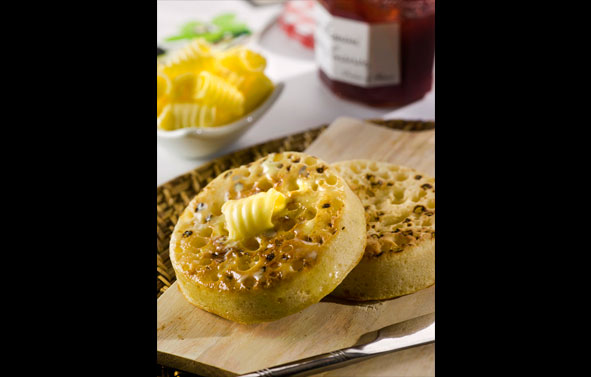 Food Photography | Buttered Crumpets on Wood